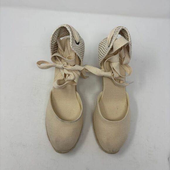 Soludos Shoes Women's 7.5 Espadrilles Tan Canvas Wedge Ankle Round Toe Sandals - Picture 2 of 11